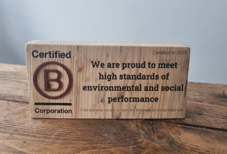 Image of plaque provided for being a certified B Corporation.