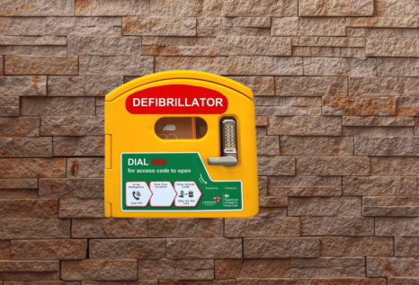 Defibrillator on wall